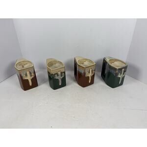 Rodolfo Padilla Cactus Green And Brown Drip Glaze Stacking Mug Set Of 4